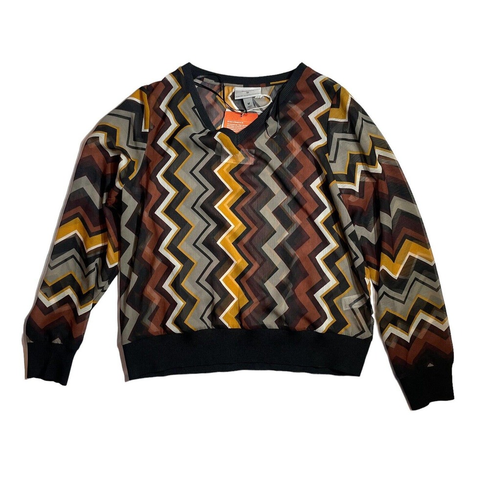 Missoni Target Zig Zag V Neck Sheer Blouse Women's Size Medium Black Brown